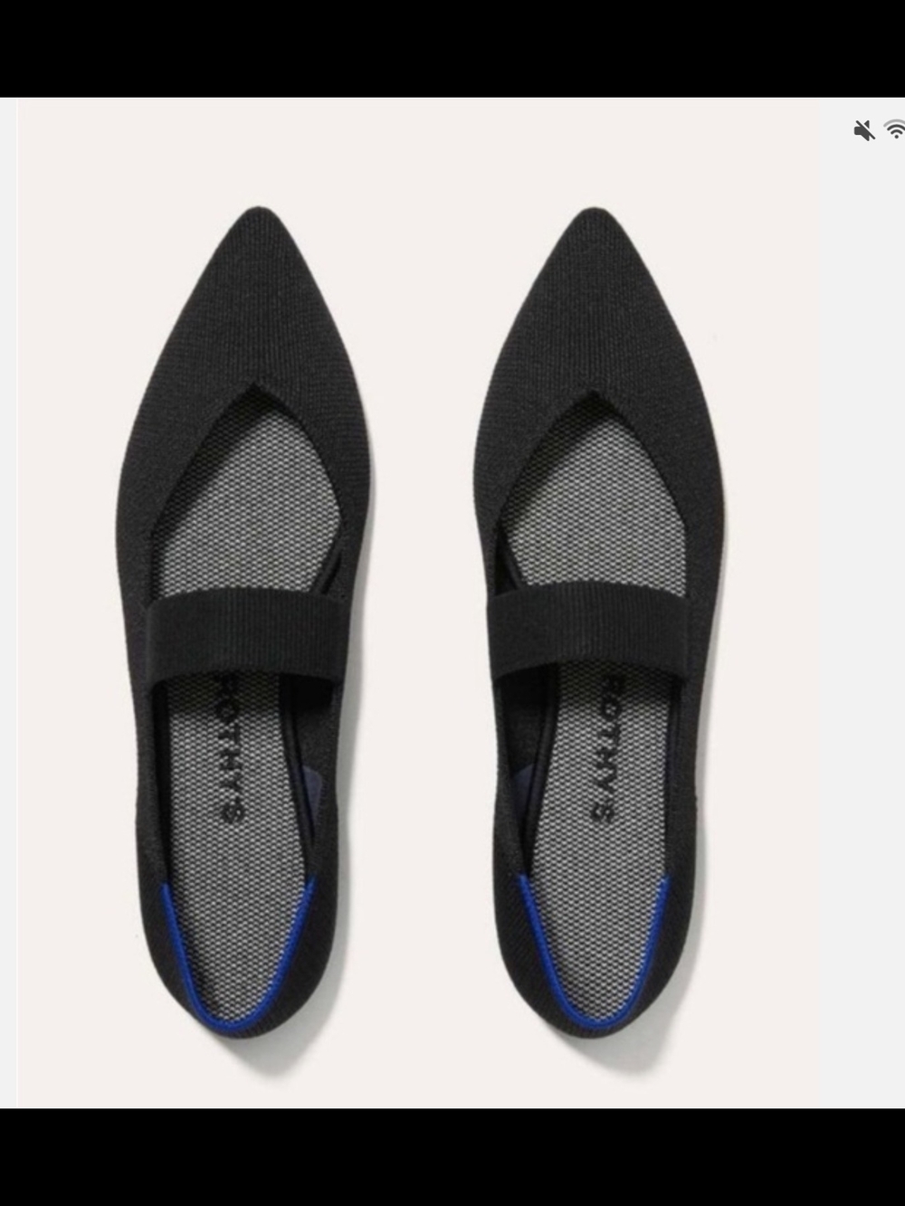 ROTHY'S Black Pointed Toe Mary Jane Knit Ballet Flats with Strap
